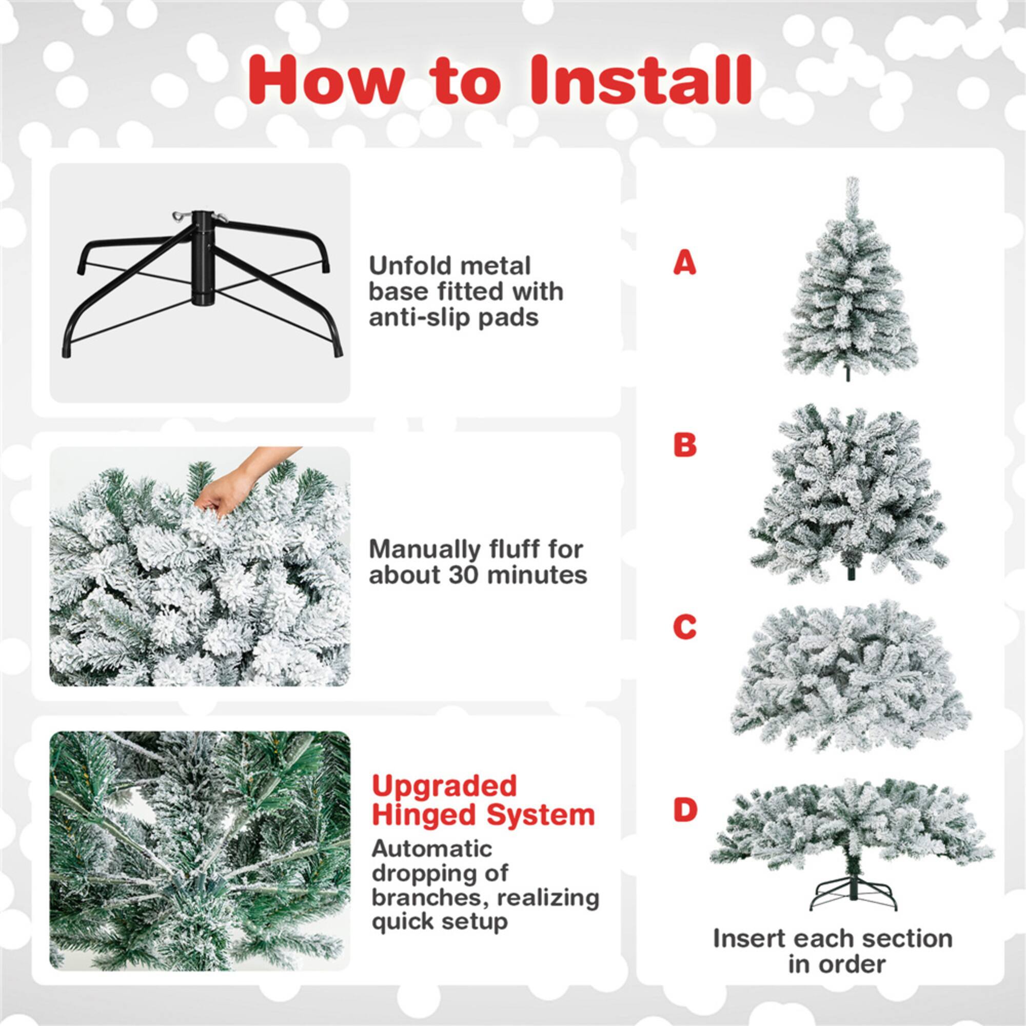 Costway 7.5ft. Unlit Snow Flocked Artificial Christmas Tree